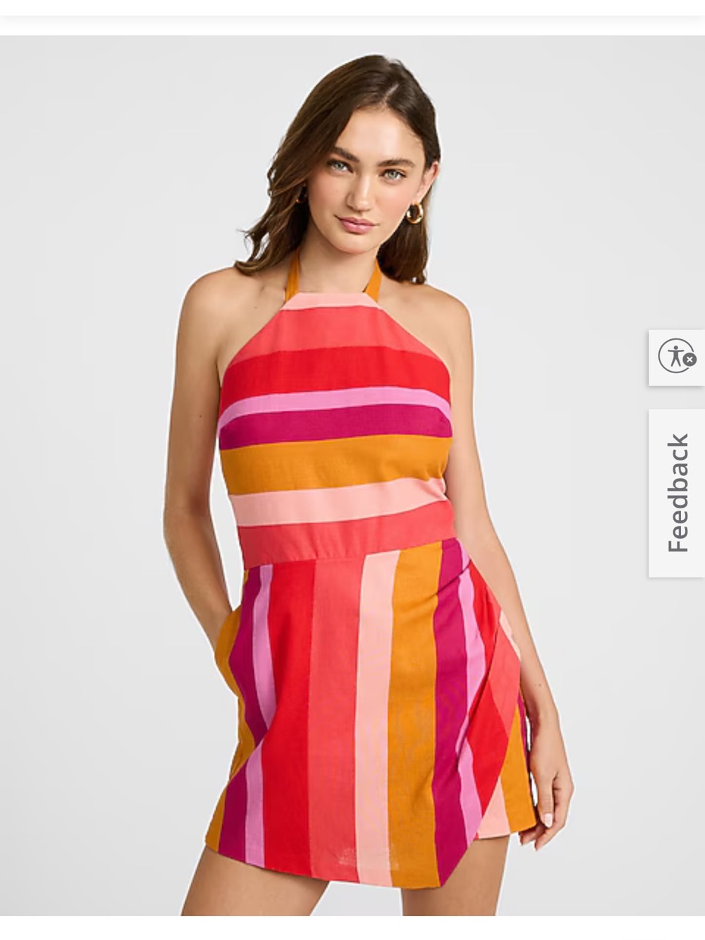 Express Multi-Stripe Halter Mini Dress in Red, Pink & Gold
